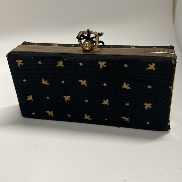 Vintage 60s Belding Corticelli Gold & Black Structured Brocade Box Clutch Case - Picture 4 of 11